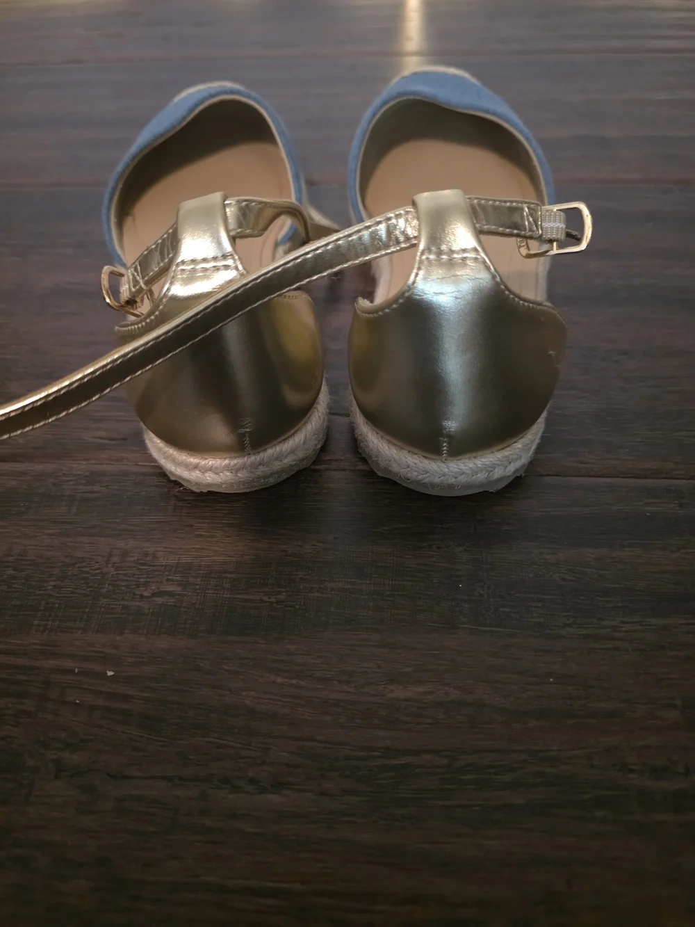 Steve Madden Blue Denim Espadrille Flats with Gold Ankle Straps